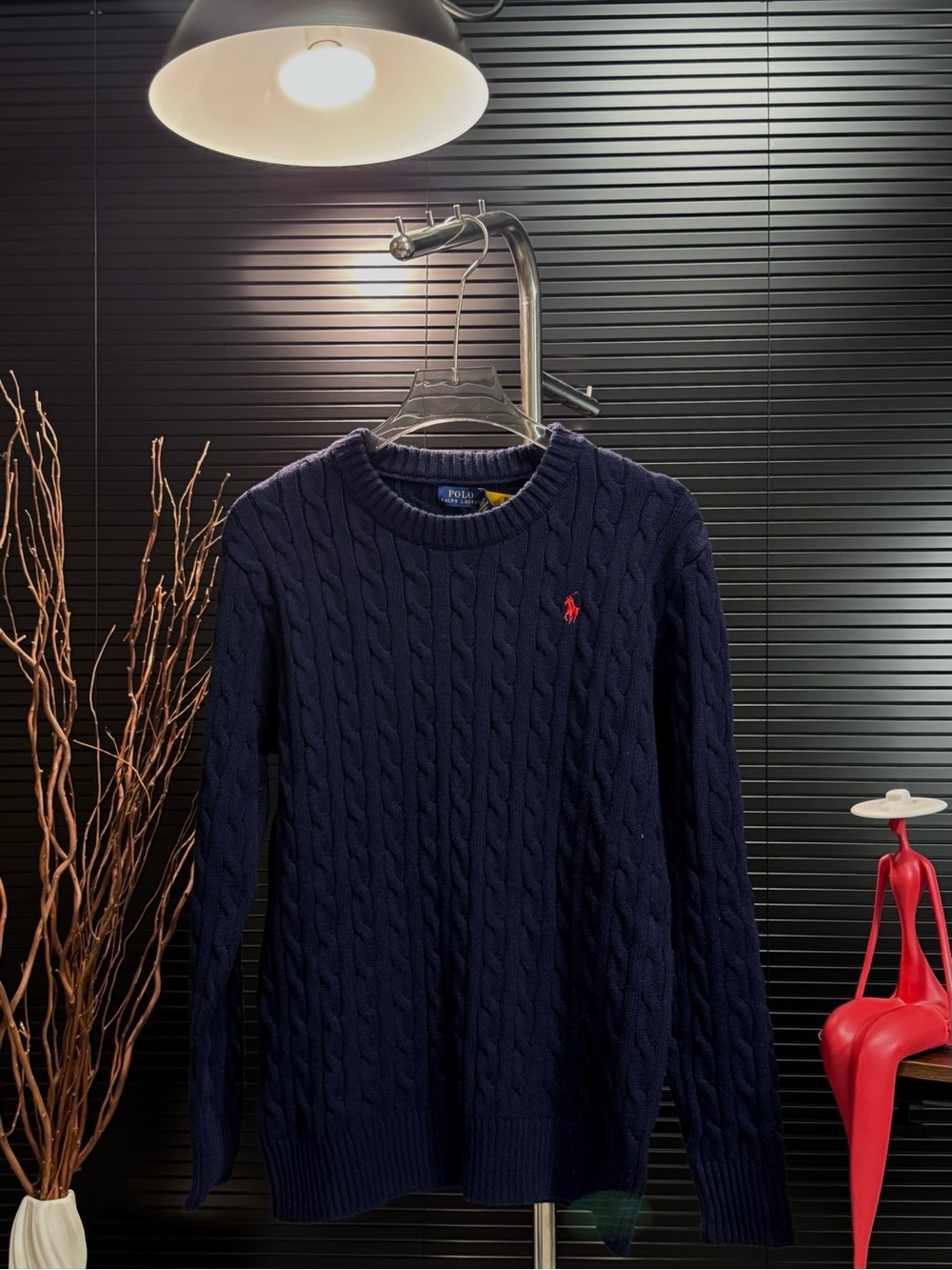 Polo by Ralph Lauren Navy Cable-Knit Sweater with Red Pony